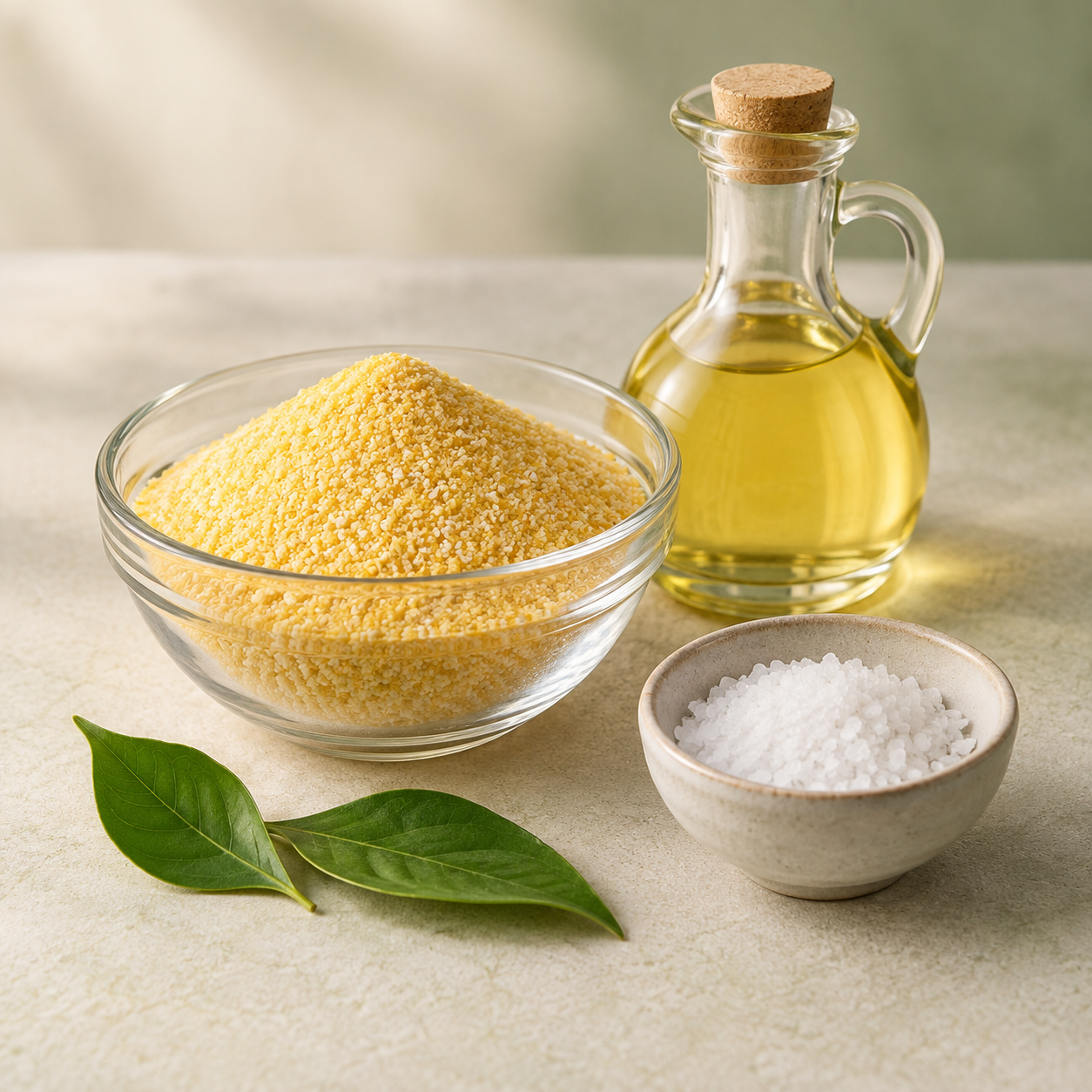 Кукурузная крупа, растительное масло и соль